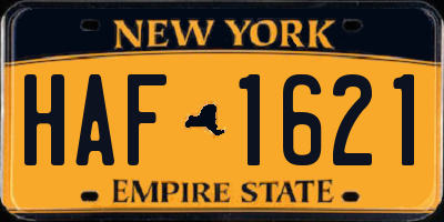 NY license plate HAF1621
