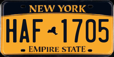 NY license plate HAF1705