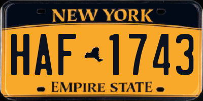 NY license plate HAF1743