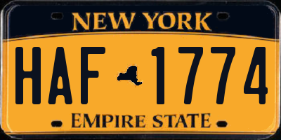 NY license plate HAF1774