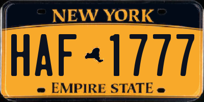 NY license plate HAF1777
