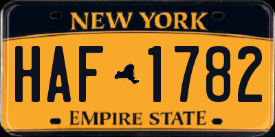 NY license plate HAF1782