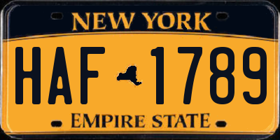 NY license plate HAF1789