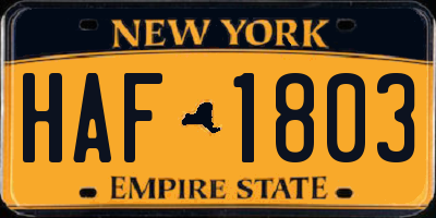 NY license plate HAF1803