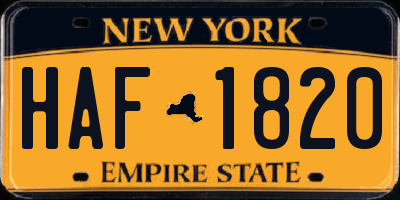 NY license plate HAF1820