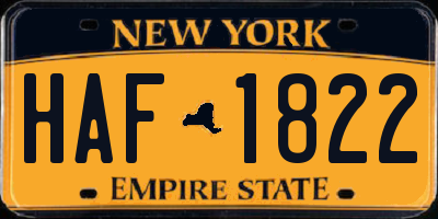 NY license plate HAF1822