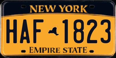 NY license plate HAF1823