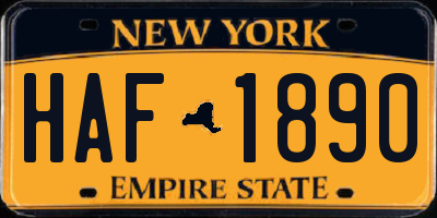 NY license plate HAF1890