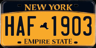 NY license plate HAF1903