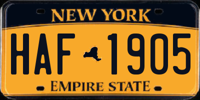 NY license plate HAF1905