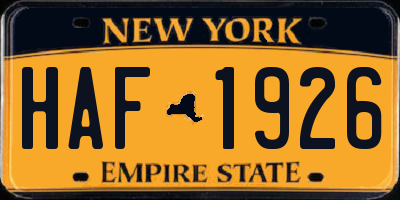 NY license plate HAF1926