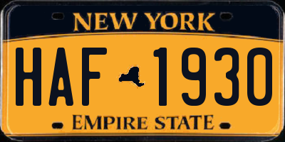 NY license plate HAF1930