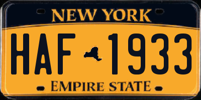 NY license plate HAF1933