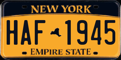 NY license plate HAF1945
