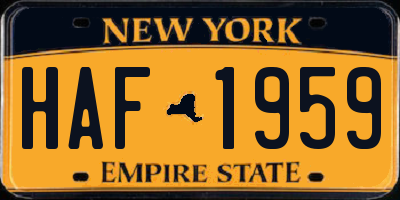 NY license plate HAF1959