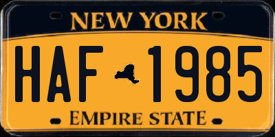 NY license plate HAF1985
