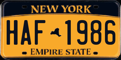 NY license plate HAF1986