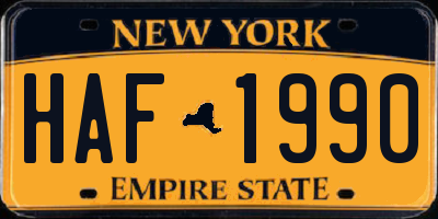 NY license plate HAF1990