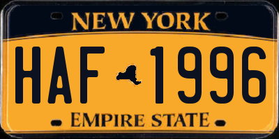 NY license plate HAF1996