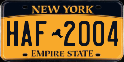 NY license plate HAF2004
