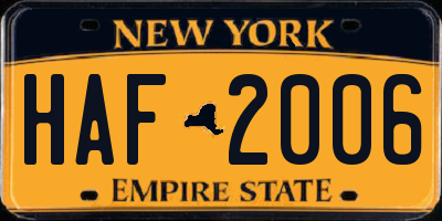 NY license plate HAF2006