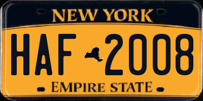 NY license plate HAF2008