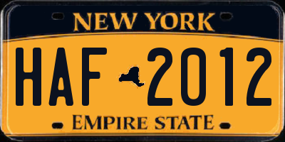 NY license plate HAF2012