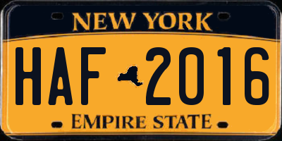 NY license plate HAF2016