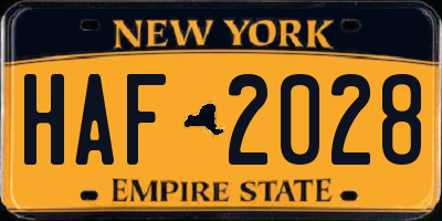 NY license plate HAF2028