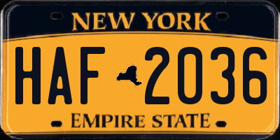 NY license plate HAF2036