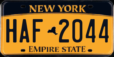 NY license plate HAF2044