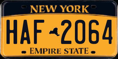 NY license plate HAF2064