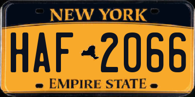 NY license plate HAF2066