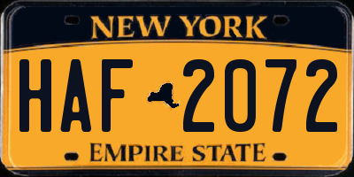 NY license plate HAF2072
