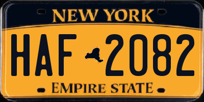NY license plate HAF2082