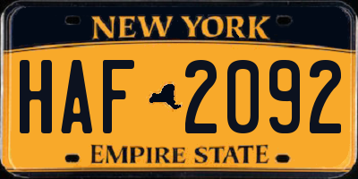 NY license plate HAF2092