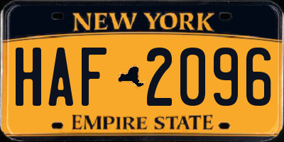 NY license plate HAF2096