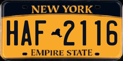 NY license plate HAF2116