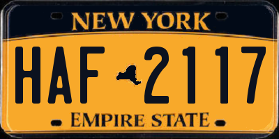 NY license plate HAF2117