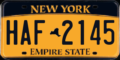 NY license plate HAF2145