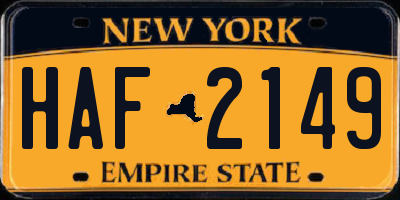 NY license plate HAF2149