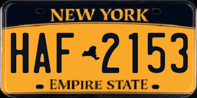 NY license plate HAF2153