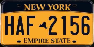 NY license plate HAF2156