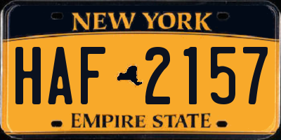 NY license plate HAF2157