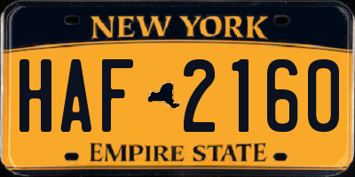 NY license plate HAF2160
