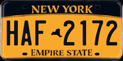 NY license plate HAF2172