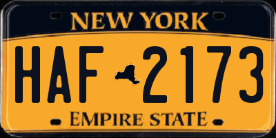 NY license plate HAF2173