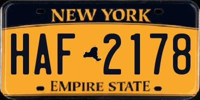NY license plate HAF2178