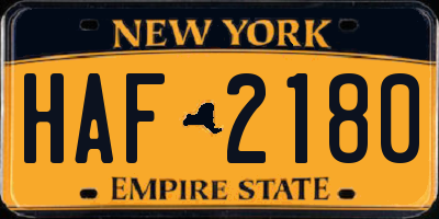 NY license plate HAF2180