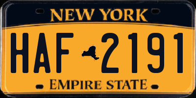 NY license plate HAF2191